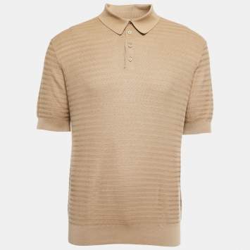Pre Owned Dolce & Gabbana Beige Patterned Silk Polo T-Shirt XXL
