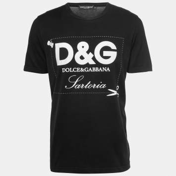 Pre Owned Dolce & Gabbana Black Logo Sartoria Print Cotton Crew Neck T-Shirt XL