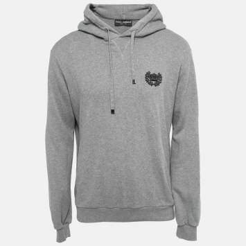 Pre Owned Dolce & Gabbana Grey Cotton Crest Detail Hoodie L