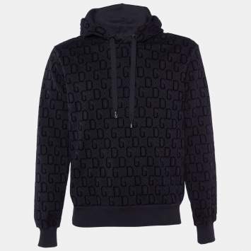Pre Owned Dolce & Gabbana Black Logo Devore Pattern Hooded Sweatshirt L