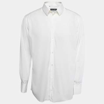 Pre Owned Dolce & Gabbana White Logo Pattern Cotton Gold Fit Long Sleeve Shirt 3XL