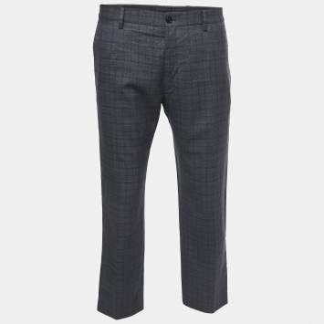 Pre Owned Dolce & Gabbana Dark Grey Checked Wool Tailored Trousers XL