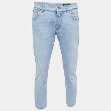 Pre Owned Dolce & Gabbana Blue Denim Distressed Slim Fit Jeans M/ Waist 35"