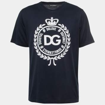 Pre Owned Dolce & Gabbana Navy Blue Logo Print Cotton Crew Neck T-Shirt L