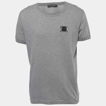 Pre Owned Dolce & Gabbana Grey Cotton Logo Detail Crew Neck T-Shirt 3XL