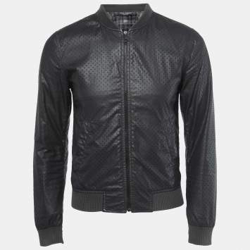 Pre Owned Dolce & Gabbana Black Perforated Cotton Rib Knit Detail Jacket XS