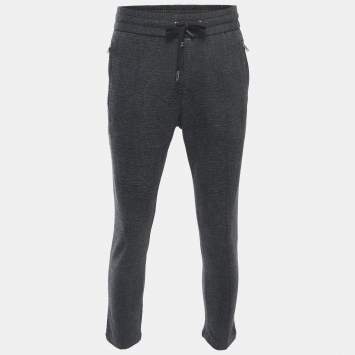 Pre Owned Dolce & Gabbana Grey Plaid Knit Drawstring Trousers M