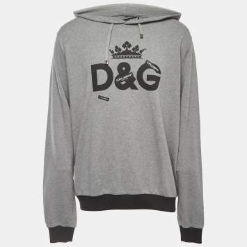 Pre Owned Dolce & Gabbana Grey Logo Print Cotton Hoodie XXL