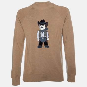 Pre Owned Dolce & Gabbana Brown Wool Knit Cowboy Applique Sweater XL