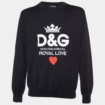 Pre Owned Dolce & Gabbana Black Royal Love Logo Printed Cotton Knit Sweatshirt XL