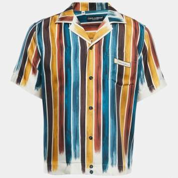 Pre Owned Dolce & Gabbana Multicolor Striped Silk Button Front Half Sleeve Shirt S