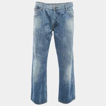 Pre Owned Dolce & Gabbana Blue Crinkled & Washed Denim Jeans 4XL Waist 39"