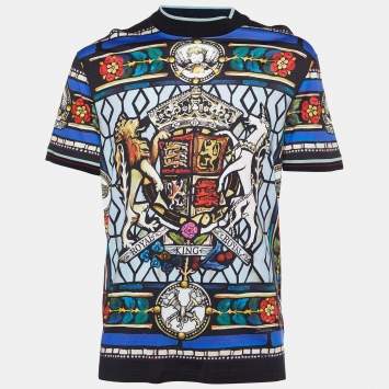 Pre Owned Dolce & Gabbana Multicolor Glass Printed Cotton Knit T-Shirt XXL