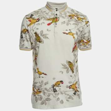 Pre Owned Dolce & Gabbana White Birds Print Cotton Pique Polo T-Shirt M