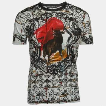 Pre Owned Dolce & Gabbana White All-Over Print Cotton Crew Neck T-Shirt M