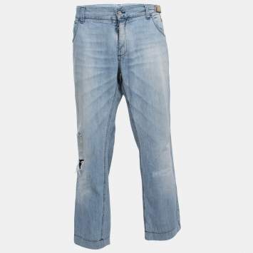 Pre Owned Dolce & Gabbana Blue Ripped Denim 14 Comfort Fit Jeans 4XL Waist 42"