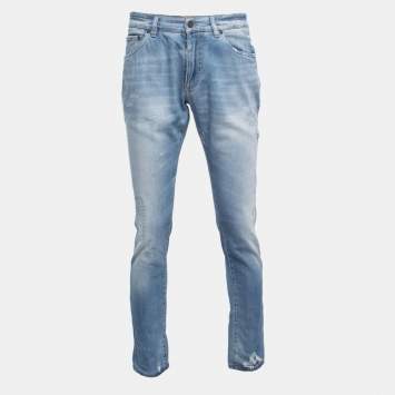 Pre Owned Dolce & Gabbana Blue Washed & Ripped Denim 16 Stretch Jeans M Waist 32"