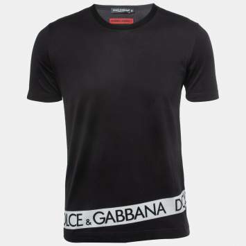 Pre Owned Dolce & Gabanna Black Logo Print Cotton Crew Neck Half Sleeve T-Shirt M