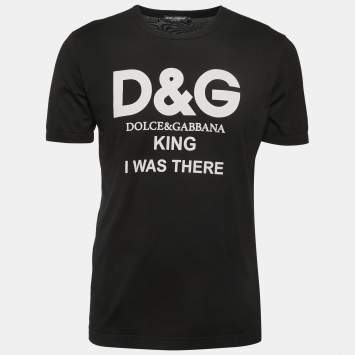 Pre Owned Dolce & Gabbana Black Print Cotton Crew Neck Half Sleeve T-Shirt M