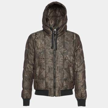 Pre Owned Dolce & Gabbana Military Green Synthetic Hooded Puffer Jacket L 