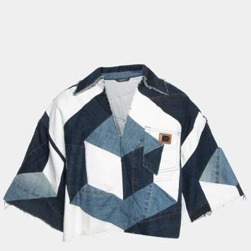 Pre Owned Dolce & Gabbana Blue Denim Patch Work Oversized Shirt S