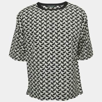 Pre Owned Dolce & Gabbana Cream All-Over Cat Print Cotton Half Sleeve Shirt S