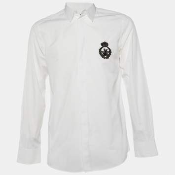 Pre Owned Dolce & Gabbana White Embellished Detail Cotton Gold Fit Shirt L