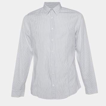 Pre Owned Gucci White Striped Cotton Slim Fit Shirt XL