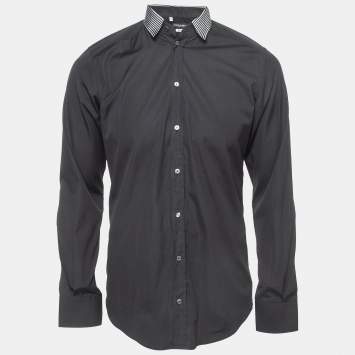 Pre Owned Dolce & Gabbana Black Cotton Button Front Gold Shirt L