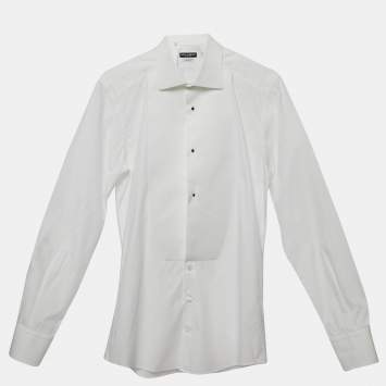 Pre Owned Dolce & Gabbana Gold White Cotton Button Front Shirt XS