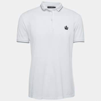 Pre Owned Dolce & Gabbana White Cotton Pique Polo T-Shirt XS