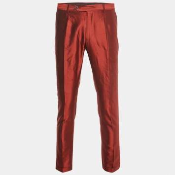 Pre Owned Dolce & Gabbana Red Raw Silk Tailored Pants M