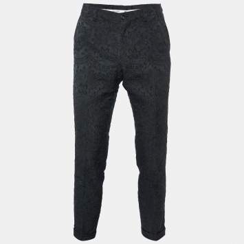 Pre Owned Dolce & Gabbana Black Floral Embossed Jacquard Tailored Pants M