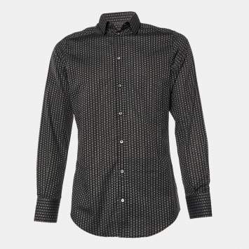 Pre Owned Dolce & Gabbana Black Circle Pattern Cotton Gold Fit Long Sleeve Shirt M