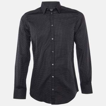 Pre Owned Dolce & Gabbana Black Square Patterned Cotton Gold Fit Shirt M