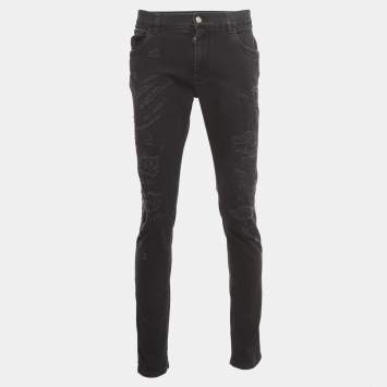 Pre Owned Dolce & Gabbana Black Distressed Denim Slim Fit Jeans XL Waist 34"