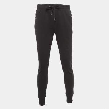 Pre Owned Dolce & Gabbana Black Logo Embroidered Cotton Drawstring  Joggers M