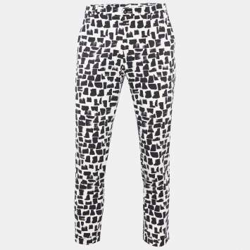 Pre Owned Dolce & Gabbana Monochrome Stroke Print Cotton Tapered Trousers M