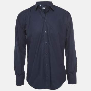 Pre Owned Dolce & Gabbana Dark Blue Cotton Martini Long Sleeve Shirt M