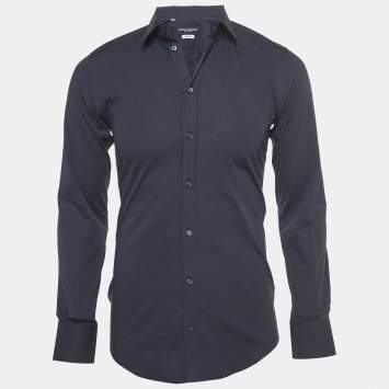 Pre Owned Dolce & Gabbana Gold Navy Blue Cotton Button Front Full Sleeve Shirt S