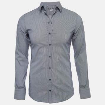 Pre Owned Dolce & Gabbana Navy Blue Striped Cotton Sicilia Full Sleeve Shirt S