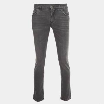 Pre Owned Dolce & Gabbana Grey Washed Denim Skinny Jeans L Waist 34"