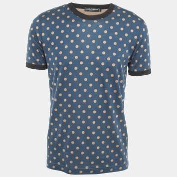 Pre Owned Dolce & Gabbana Blue Dotted Cotton Half Sleeve T-Shirt L
