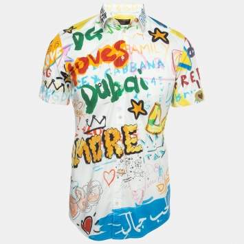 Pre Owned Dolce & Gabbana Gold Multicolor Print Cotton Half Sleeve Shirt S
