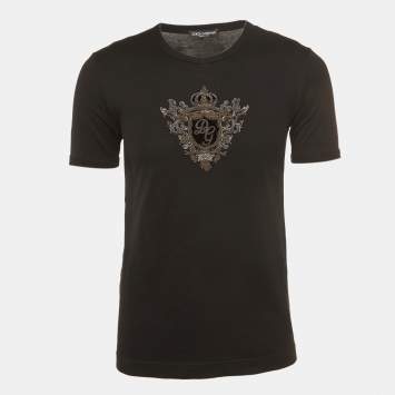 Pre Owned Dolce & Gabbana Black Cotton Embroidered T-Shirt S