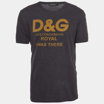 Pre Owned Dolce & Gabbana Grey Logo Print Cotton Half Sleeve T Shirt L