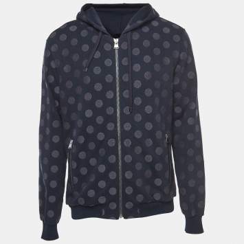 Pre Owned Dolce & Gabbana Navy Blue Polka Dotted Cotton Zip Front Hooded Jacket L