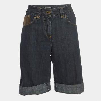 Pre Owned Dolce & Gabbana Navy Blue Denim Buttoned Shorts XS Waist 30''