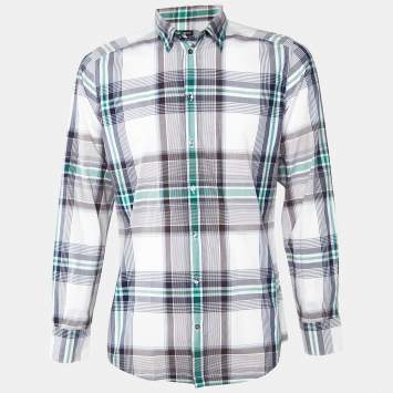 Pre Owned Dolce & Gabbana White Plaid Check Cotton Gold Fit Shirt L