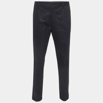 Pre Owned Dolce & Gabbana Black Contrast Trim Cotton Regular Fit Trousers XL